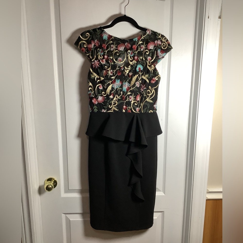 Nikibiki Gold and Black Peplum Midi Dress